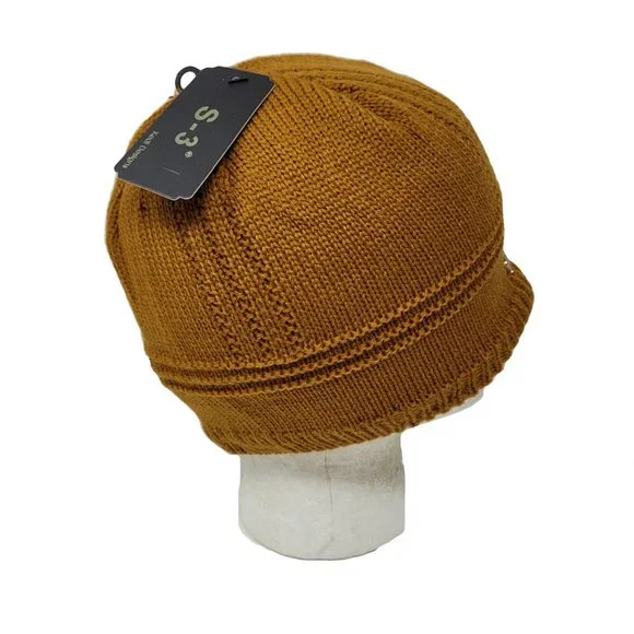 Men's Warm Winter Beanie Hat, Mustard - Picture 2 of 2